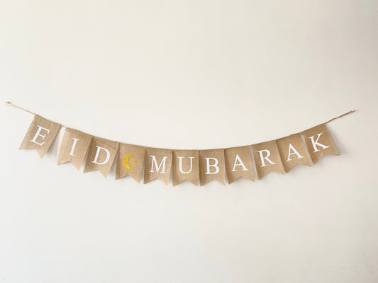 Eid Mubarak burlap banner/Guirlande en jute Eid Mubarak